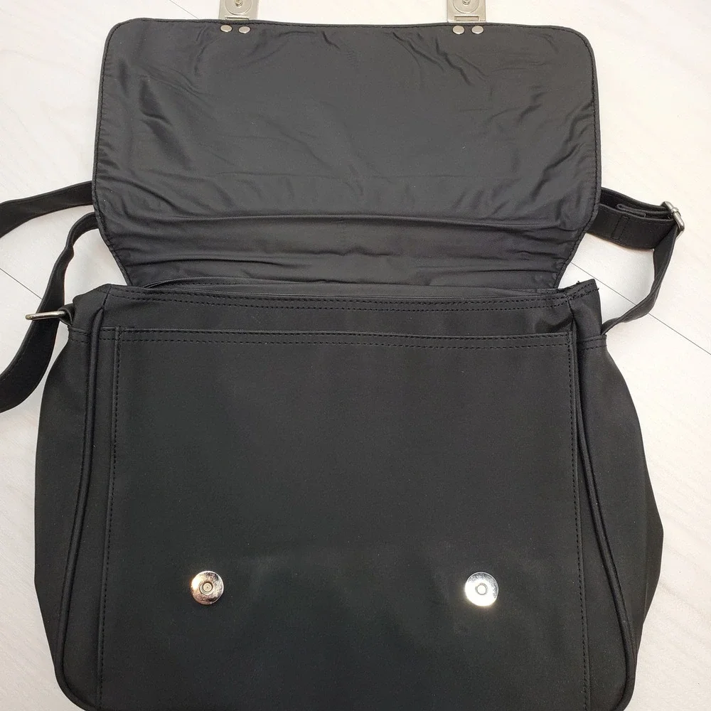Black Messenger Bag Crossbody Bag PVC Adjustable Strap Silver Buckle